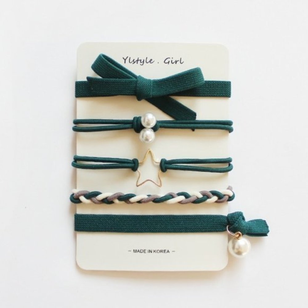 4/$25 Christmas Holiday Hair Ties Set of 5 Green